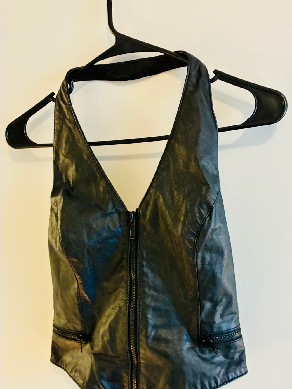 Wilson Black Leather Halter Vest with Front Zip Size Med